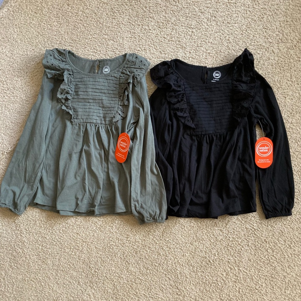NWT Wonder Nation LS Eyelet Ruffle Top - Size Large